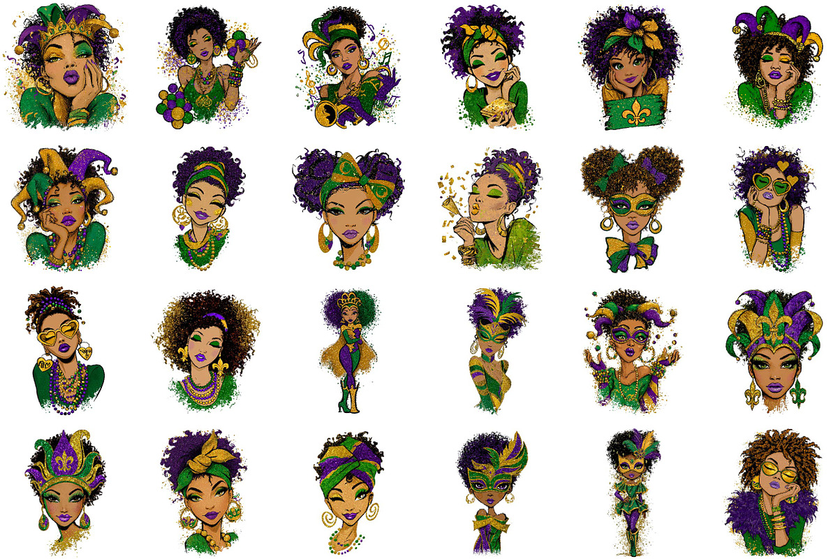 Afro Girls Mardi Gras Clipart, an Illustration by Sublimation Artist (Photo 2 of 6)