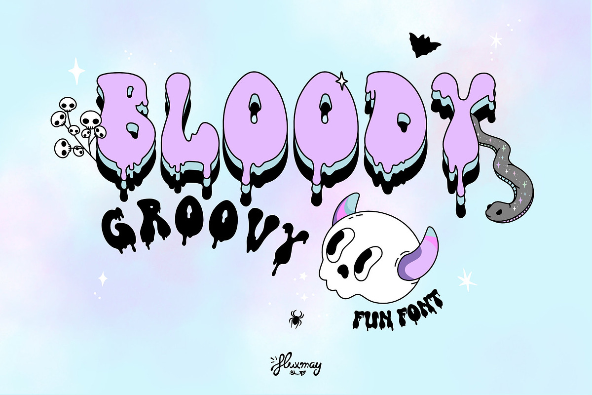 Bloody Groovy Halloween font, a Handwritten Font by Huxmay (Photo 1 of 11)