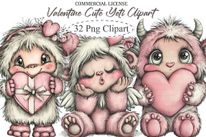 Watercolor Valentine Cute Yeti Clipa, an Illustration by designcity5