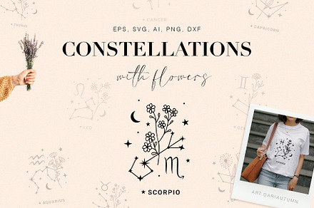 Zodiac constellations with flowers