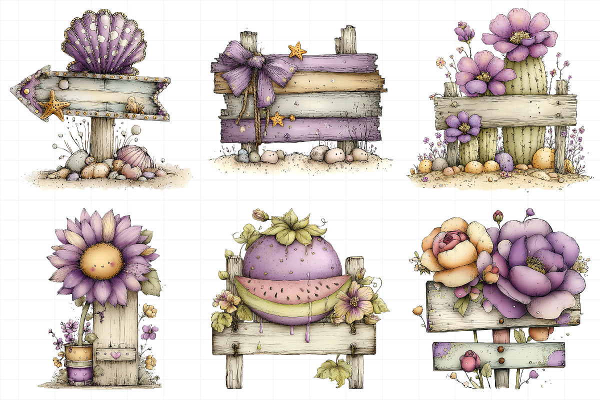 Whimsical Summer Wooden Sing Clipart, an Illustration by Daily.Designs (Photo 5 of 7)