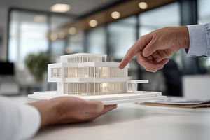 Office building model displayed, a Photo by Beautiful things
