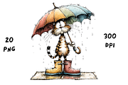 Whimsical Funny Rainy Cat Clipart, an Animal Illustration by GiraffeCreative (Thumbnail 7 of 20)