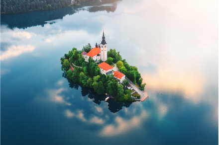 Aerial view of beautiful church on, a Nature Photo by den-belitsky