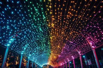 Walkway covered in vibrant, colorful, a Photo by Iftikhar Alam