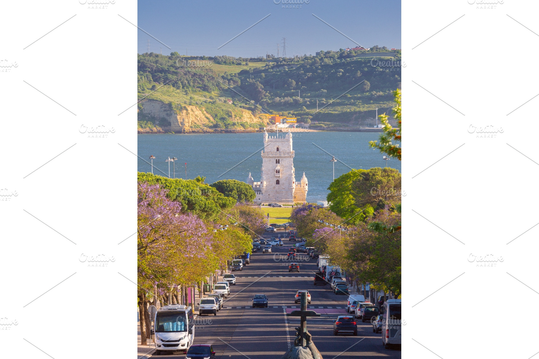 Belem Tower and Jacaranda-Lined, an Architecture Photo by kavalenkava