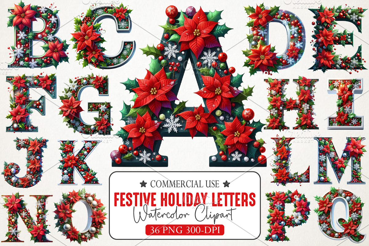 Festive Holiday Letters Collection, an Illustration by RobertsArt (Photo 1 of 7)