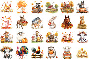 Fall Watercolor Farm Animals Clipart, an Illustration by Sublimation Artist (Thumbnail 2 of 6)