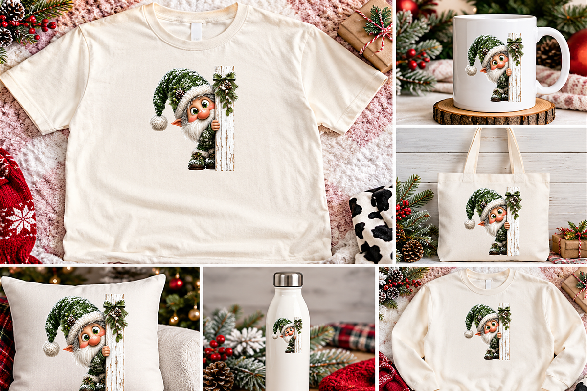 Snowy Gnome Peeking Around a Post, a Seasonal Illustration by Printable Design Store (Photo 2 of 3)