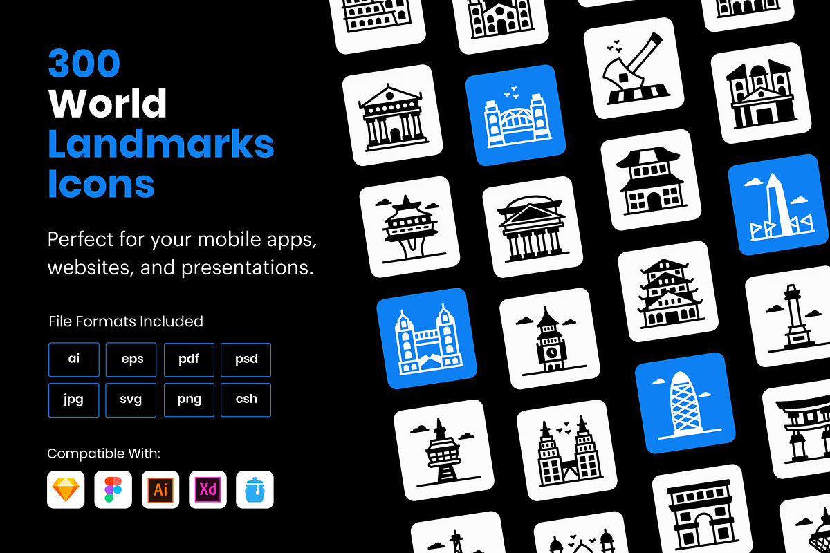 World Landmarks Icons, an Outline Icon by Brickclay (Photo 1 of 8)