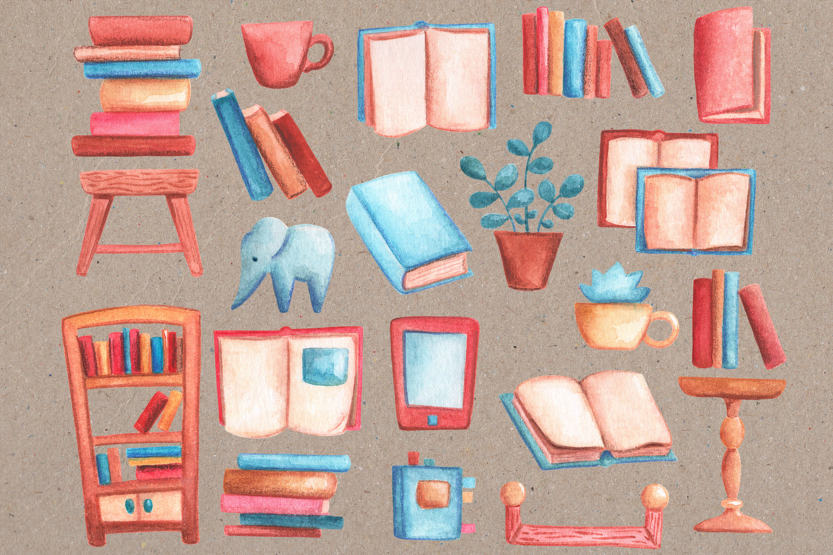 Vintage Books Watercolor Clipart, a Decorative Illustration by RabbitAndPencil (Photo 4 of 12)