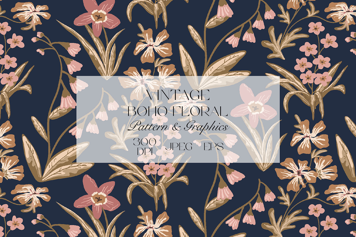 Vintage Boho Floral Seamless Pattern, a Pattern Graphic by StudioGlouna (Photo 1 of 5)