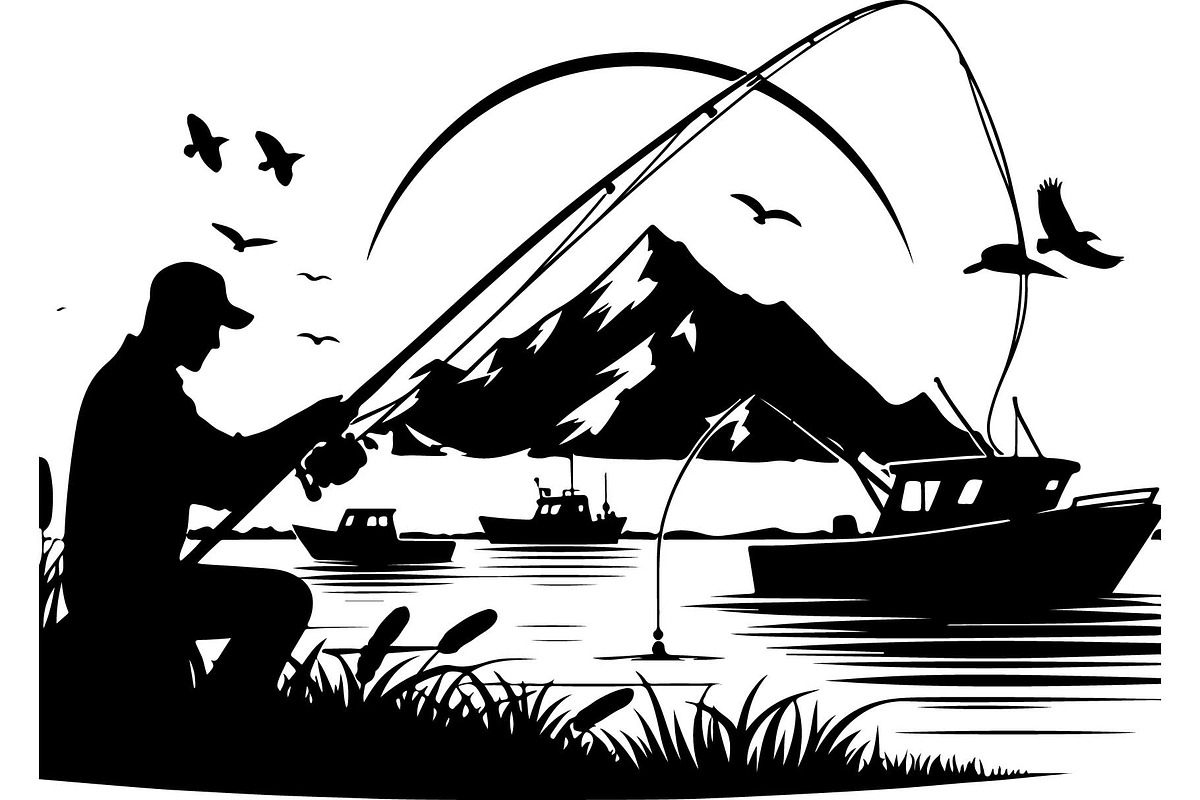 Vintage Fishing Scene Bundle, an Object Graphic by Designer_Momina (Photo 10 of 13)