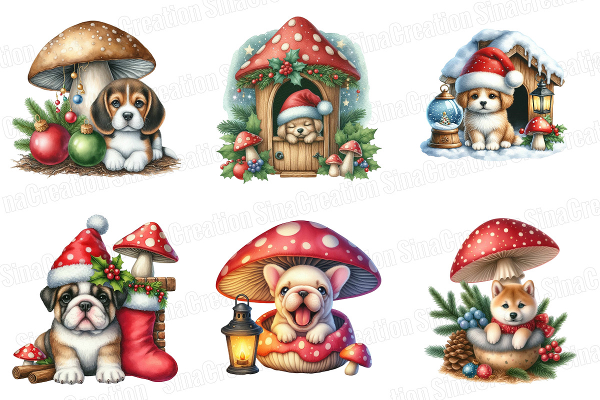 Watercolor Christmas Dog Clipart, an Illustration by SinaCreation (Photo 3 of 7)
