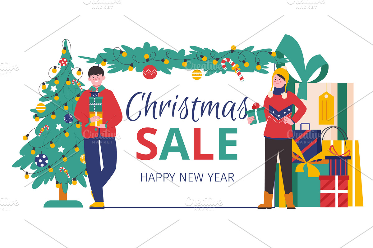 Winter christmas sale banner. Cute, an Object Illustration by LadadikArt