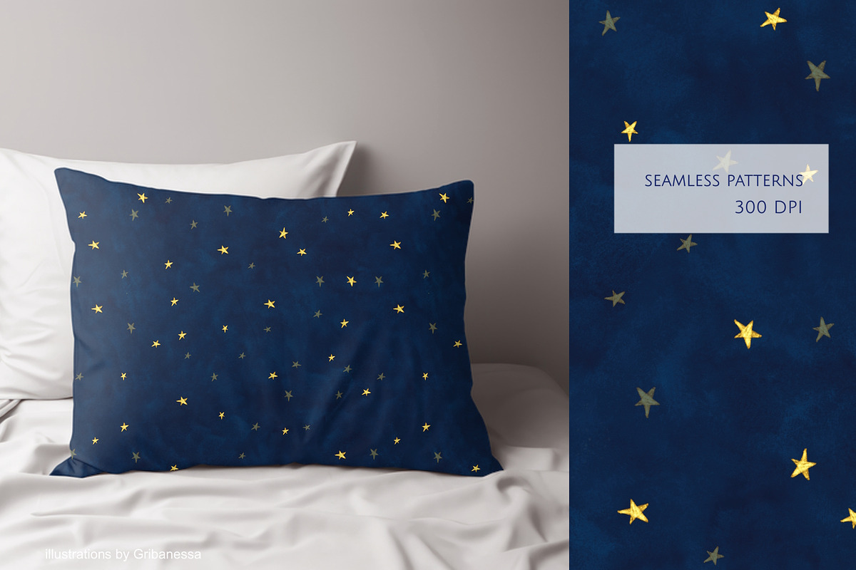 Starry Night Sky Seamless Patterns, a Pattern Graphic by Gribanessa (Photo 2 of 3)