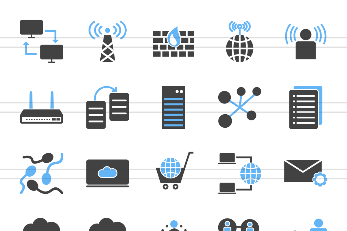 50 Networking Blue & Black Icons, an Icon by IconBunny