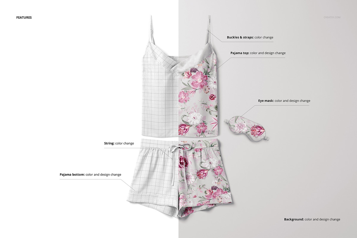 Short Silk Pajama Mockup Set, a Mask Mockup by creatsy5 (Photo 3 of 12)