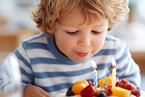 Cute little child blowing out candle, a Person Photo by MistyDay