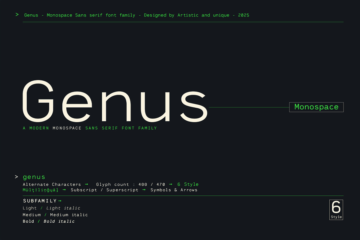 Genus - Monospace Sans Serif Font, a Sans Serif Font by Artistic & Unique (Photo 1 of 15)