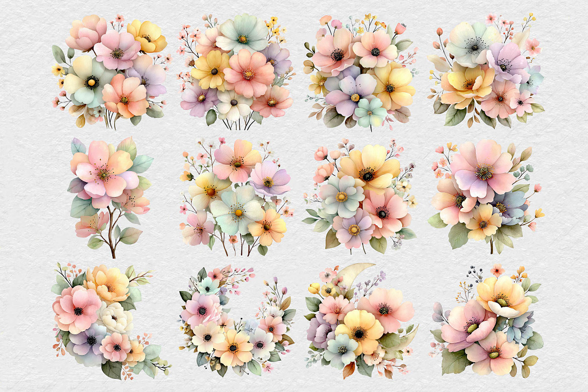 Watercolor Pastel Floral Clipart, an Illustration by DreamCafeArt (Photo 5 of 6)