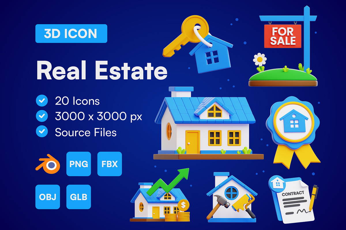 20 Real Estate 3D Icon Set, an Object 3D Model by Bilicube Studio (Photo 1 of 6)