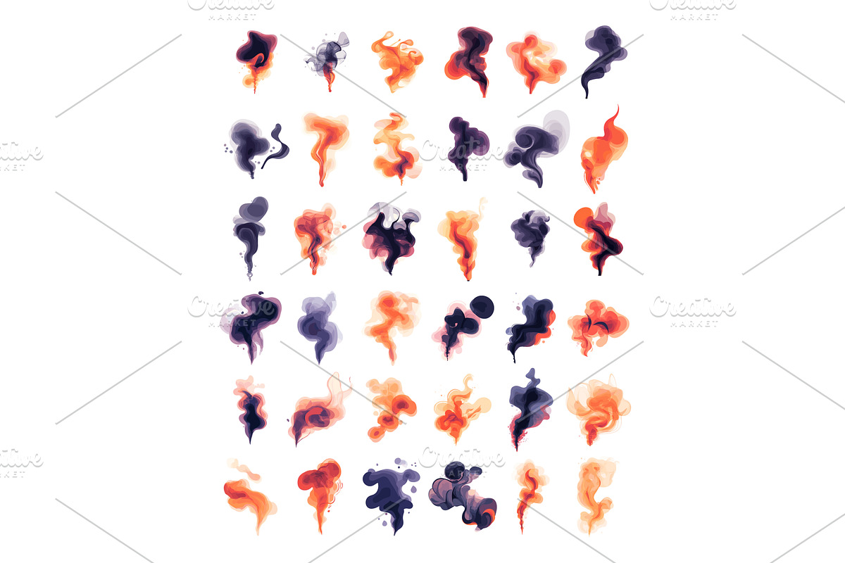 Smoke cartoon vector set. Curls grey, an Illustration by Onyx