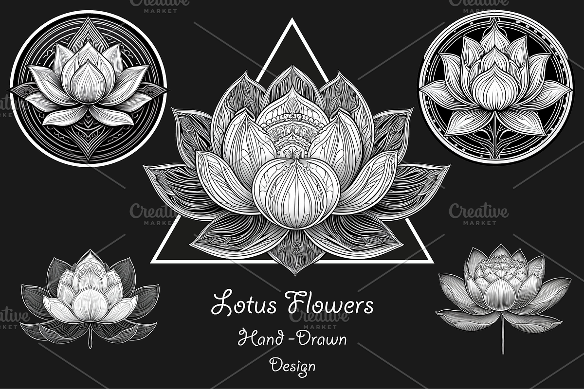 Sacred Lotus Flowers hand drawn logo, an Object Illustration by GraphicRedStudio (Photo 5 of 10)