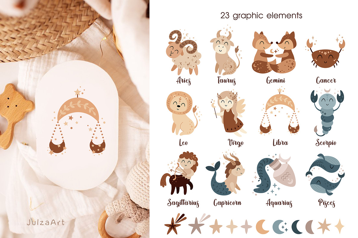 Zodiac baby clipart, an Animal Illustration by JulzaArt (Photo 2 of 6)