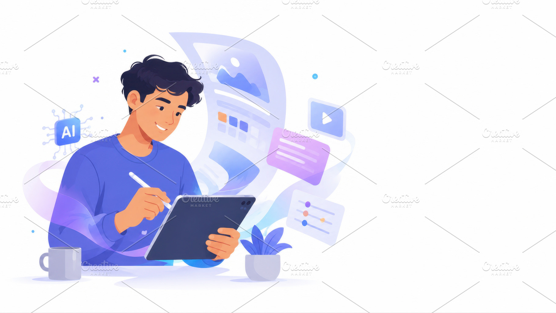 Young man using tablet for work, a Photo by Beautiful things