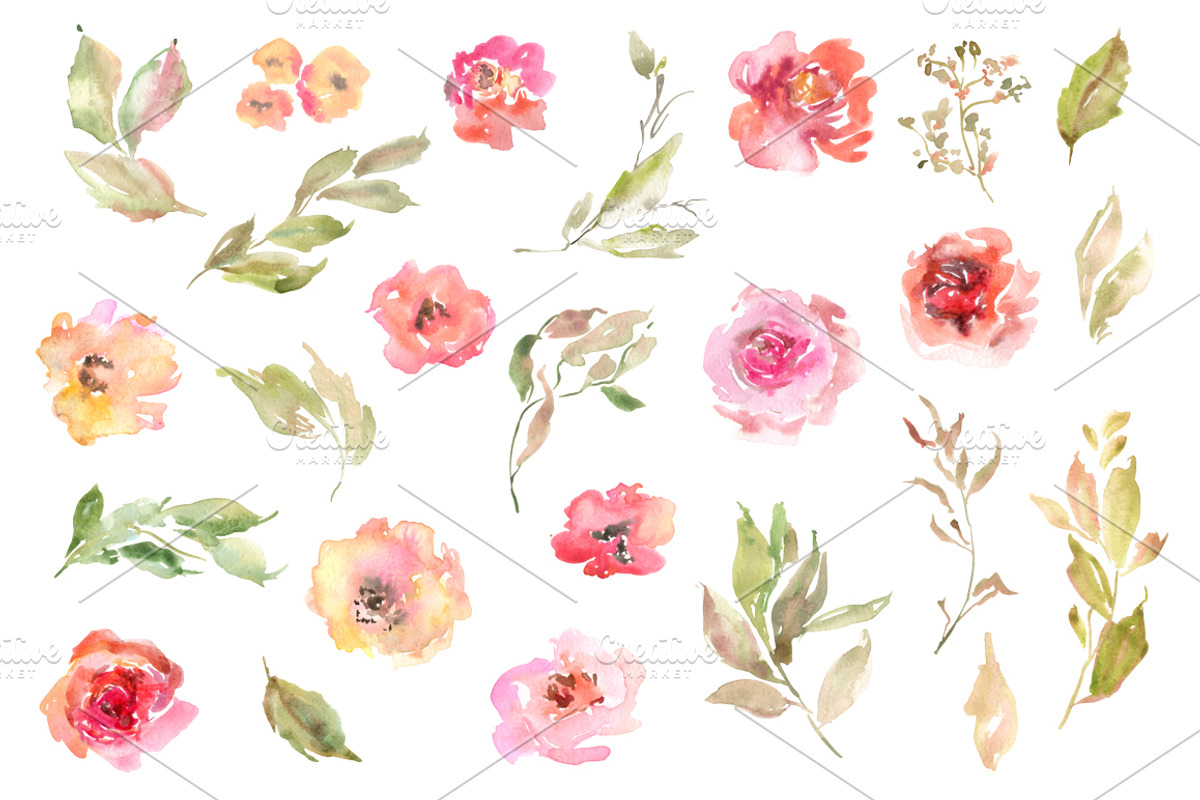 Watercolor Blush Pink Flowers, an Illustration by GraphicsDish (Photo 2 of 3)