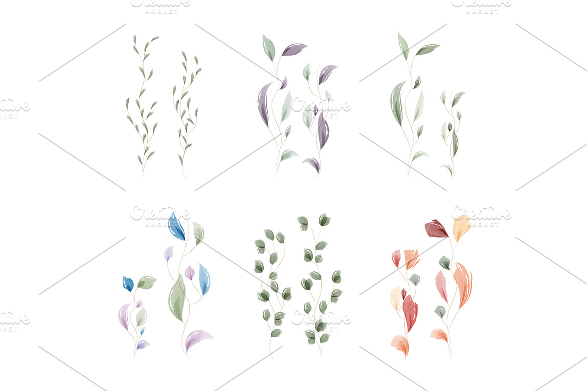 Delicate watercolor leaves, an Object Illustration by okskukuruza