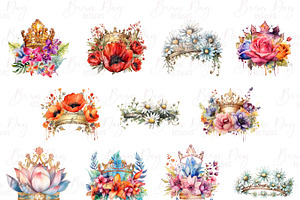 Watercolor Crown With Flower Clipart