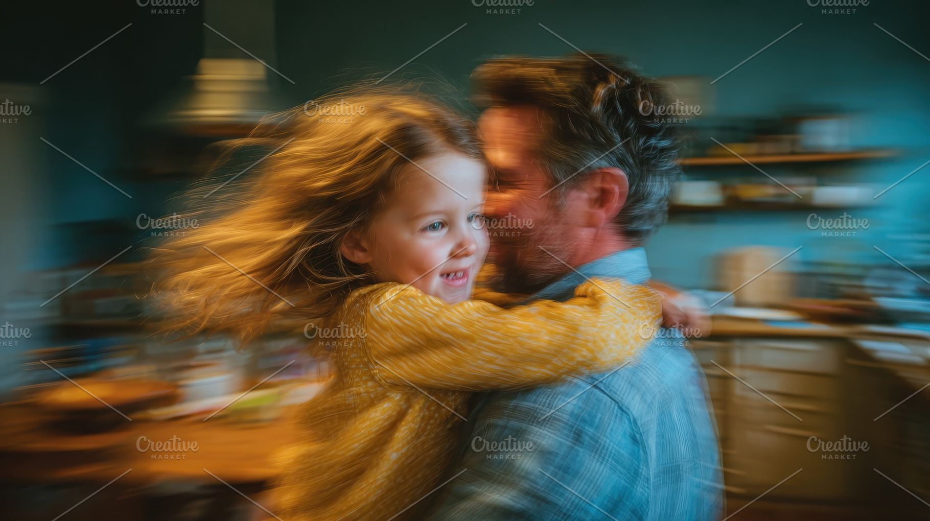 Happy child twirling in fathers arms, a Photo by Pixeness Studio