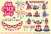 OWL July Digital Clip Art, a Seasonal Illustration by Cozy Cat Design (Thumbnail 1 of 6)