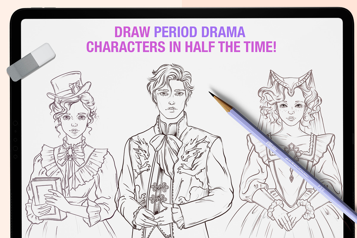 PROCREATE VINTAGE CHARACTER CREATOR, a Brush Add-On by AlexandraArt (Photo 3 of 11)