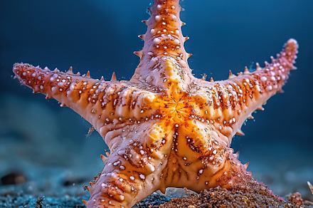 Starfish stands gracefully on sandy ocean floor in soft blue light at coastal s, an Animal Photo by AlyaAnd