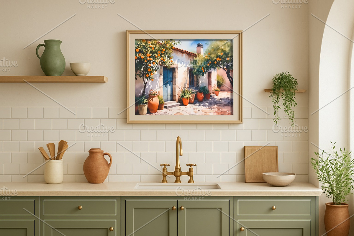 Mediterranean Orange House Art, a Background Graphic by Floraphoria (Photo 4 of 10)
