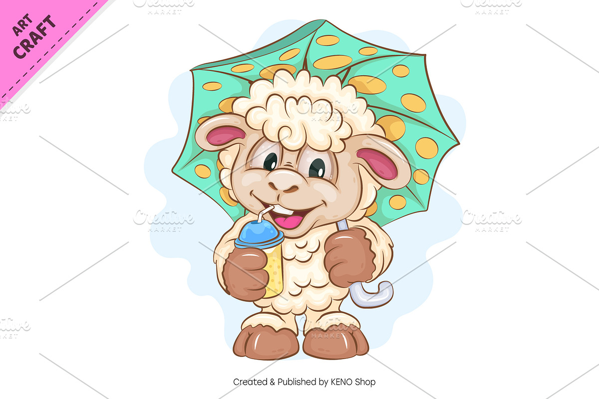 Cartoon Sheep on Vacation. Clipart, an Animal Illustration by KENO Mascots (Photo 2 of 3)