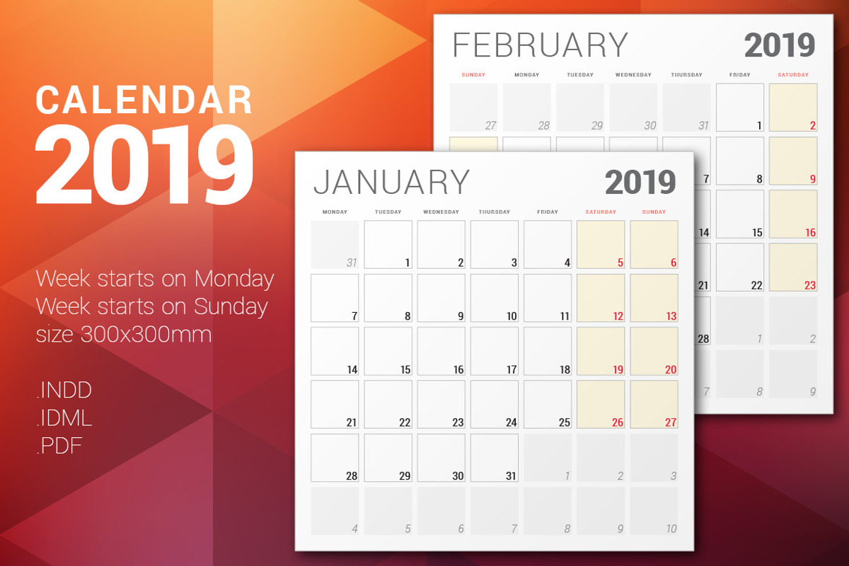 Monthly Planner 2019, a Stationery Template by AntartStock (Photo 1 of 4)