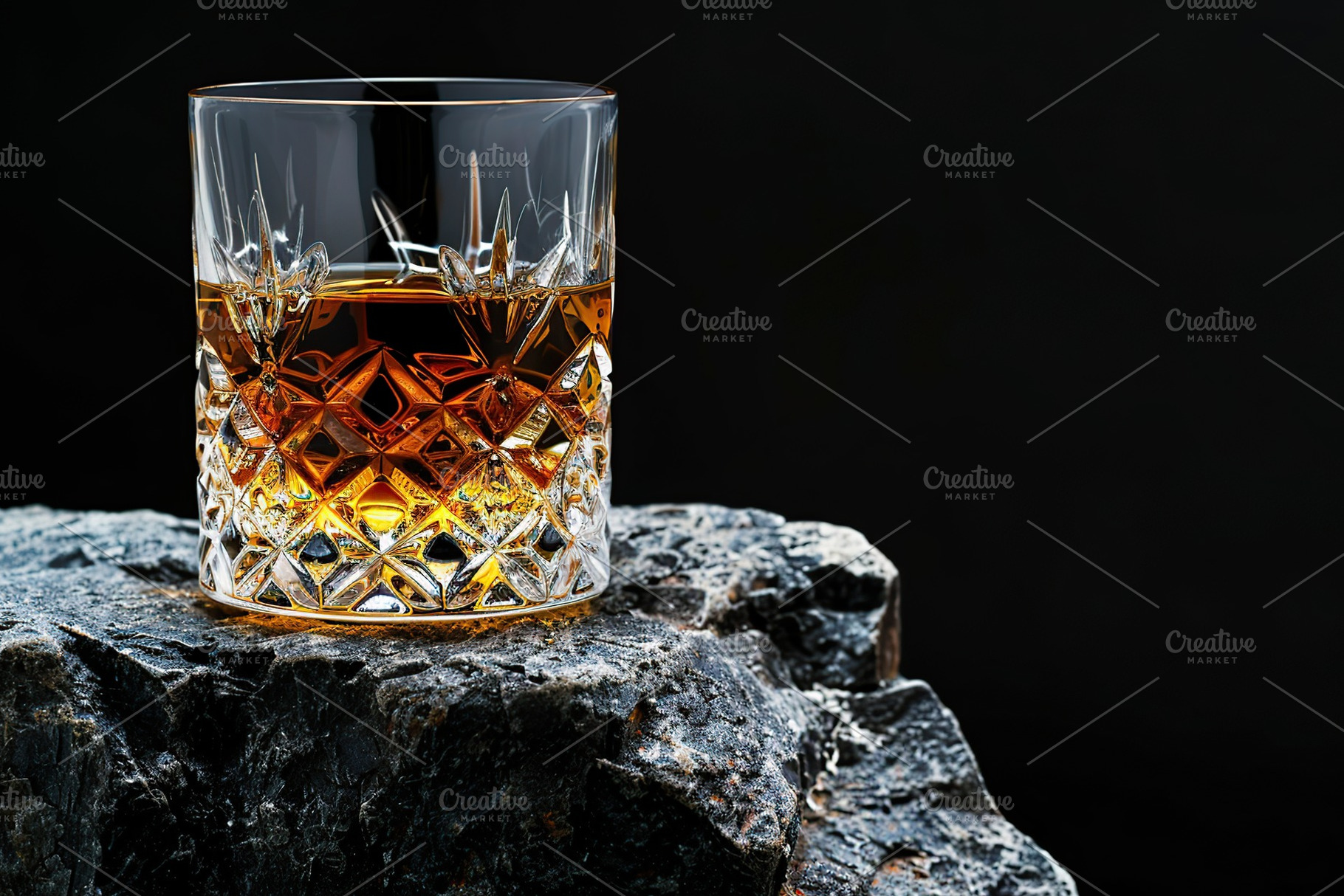 Glass of scotch whiskey on stone, a Food & Drink Photo by AlyaAnd