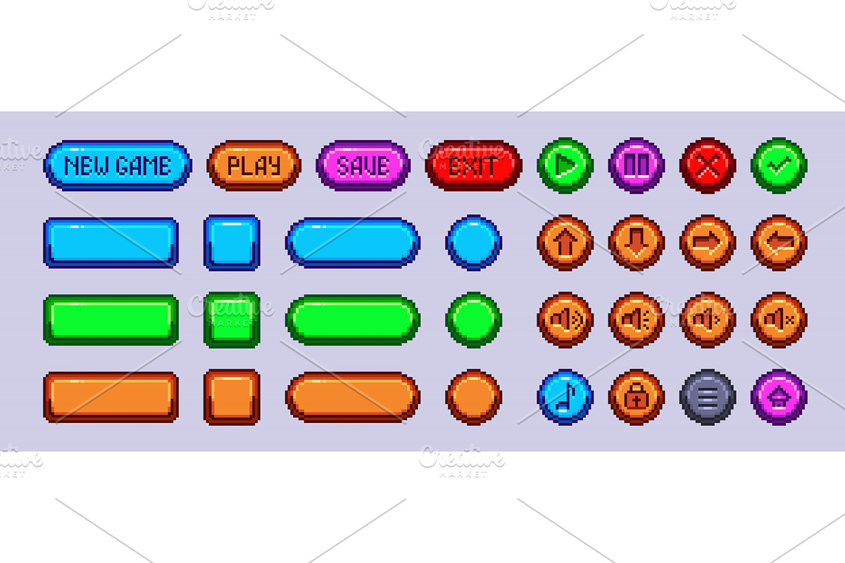 Pixel game button collection, an Object Illustration by art PVP - market