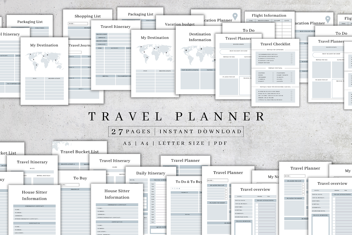 Digital Travel Planner Templates PDF, a Stationery Template by BRANDcontent (Photo 1 of 6)