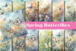 Spring Butterflies Floral Background