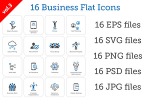 16 Business Flat Icons Set vol.3