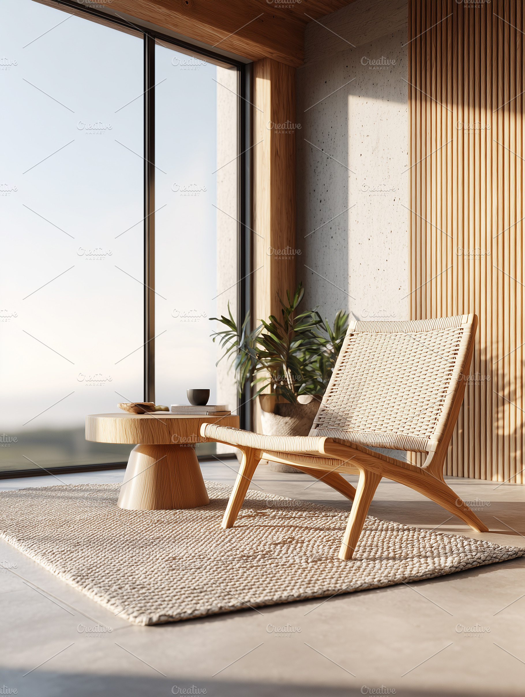 Minimalist sunlit interior with wood, an Architecture Photo by MistyDay