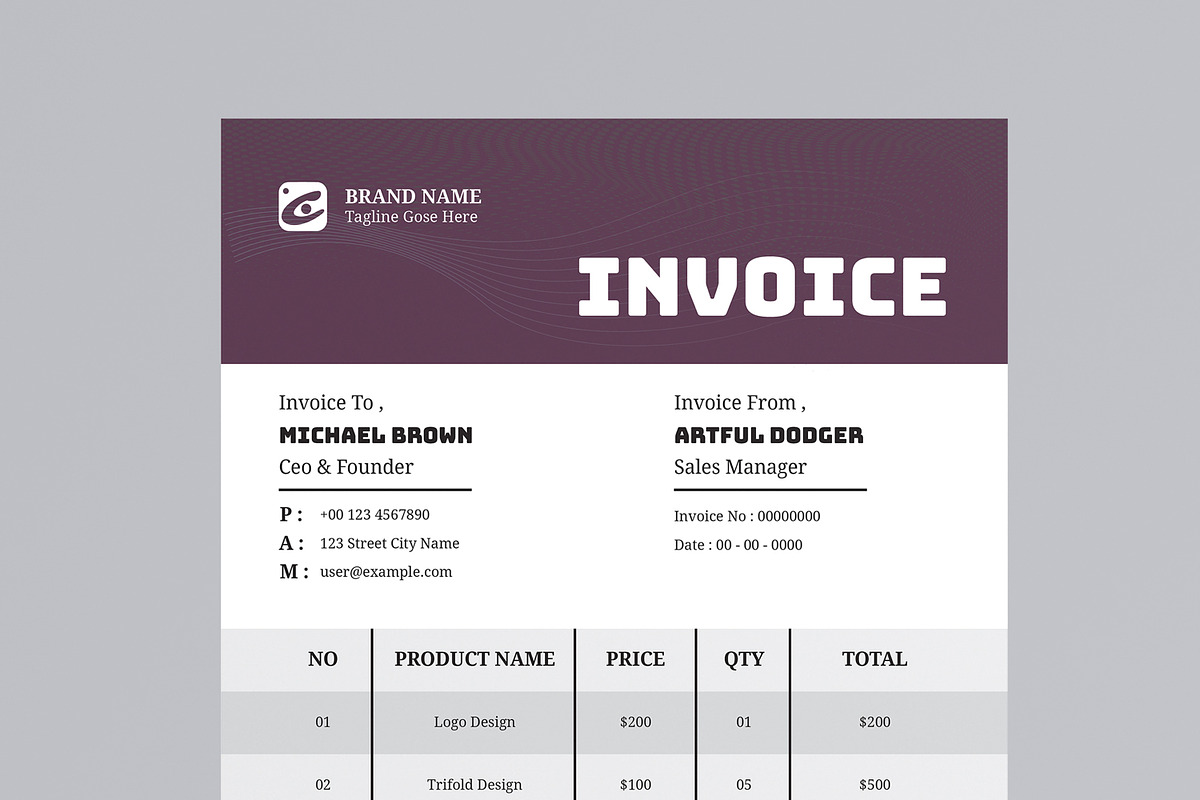 Simple Invoice Layout, a Stationery Template by MightyDesign (Photo 4 of 8)