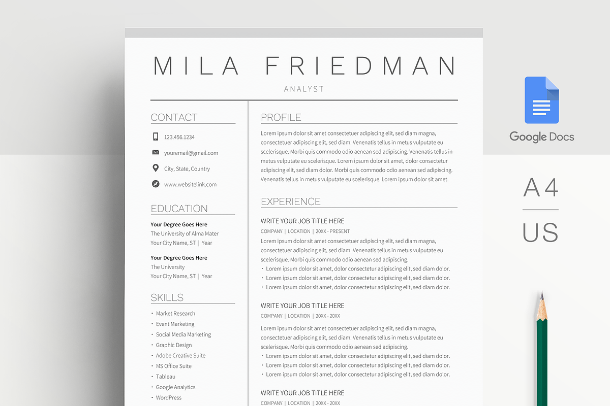Google Docs Resume Template, a Resume Template by MioDocs