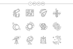 Astronomy Flat Line Vector Icons