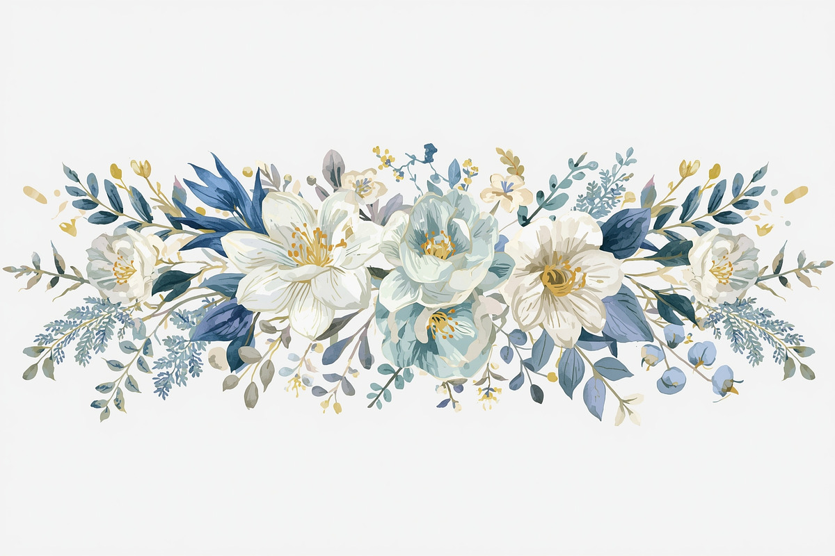 Blue Watercolor Floral Set, an Illustration by Designer_Momina (Photo 2 of 16)